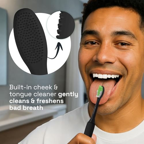 Brushmo Replacement Toothbrush Heads, Compatible with Philips One for Sonicare Electric Toothbrush Handles HY1022, 4 Standard Heads with Tongue Cleaner, Soft Dupont Bristles, BM124m, Shadow Black - Image 3