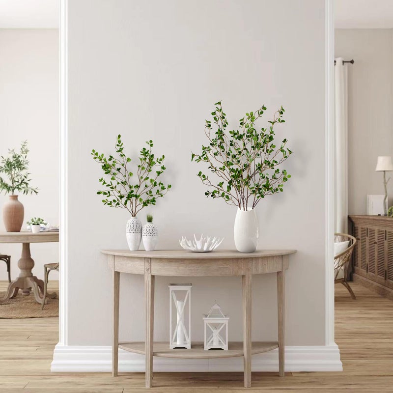 Sggvecsy 43â€™â€™ 4Pcs Artificial Ficus Branches Faux Leaf Spray Green Eucalyptus Branches Artificial Greenery Stems Fake Ficus Twig Plants for Home Office Wedding Vase Filler Shop Decoration - Image 2