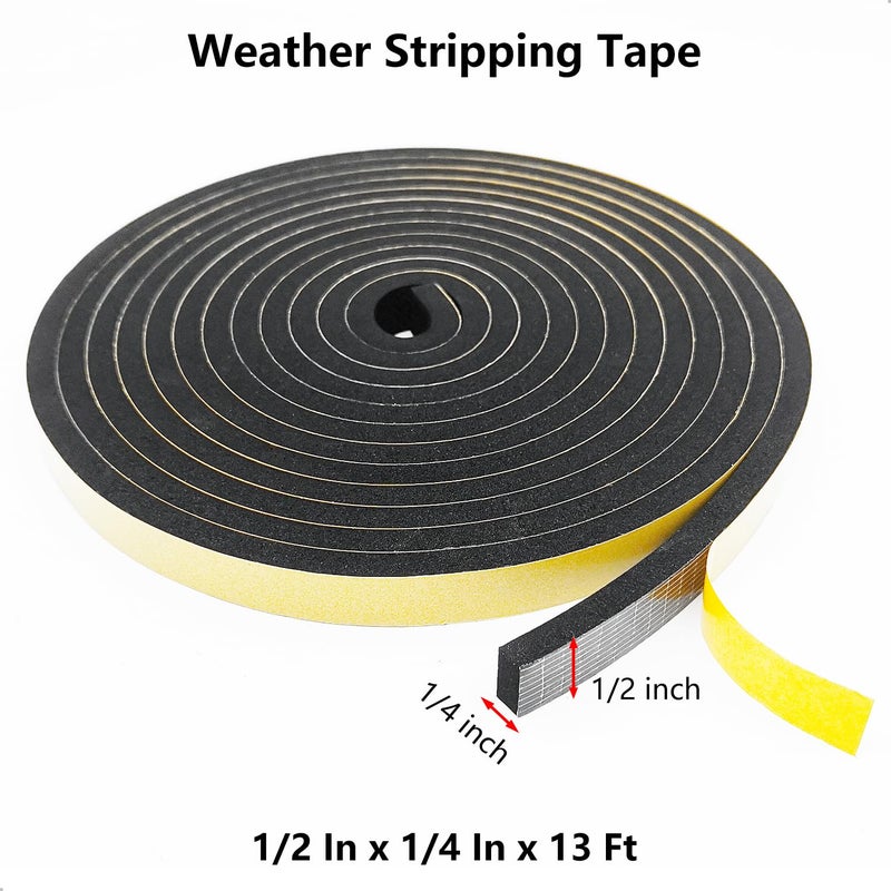 Topiverse Weather Stripping Door Seal Strip, Strong Adhesive, Weatherproof, Reduce Noise, Gap Filler, Foam Insulation Tape for Doors and Windows (1/2 in x 1/4 in x 13 Ft) - Image 2