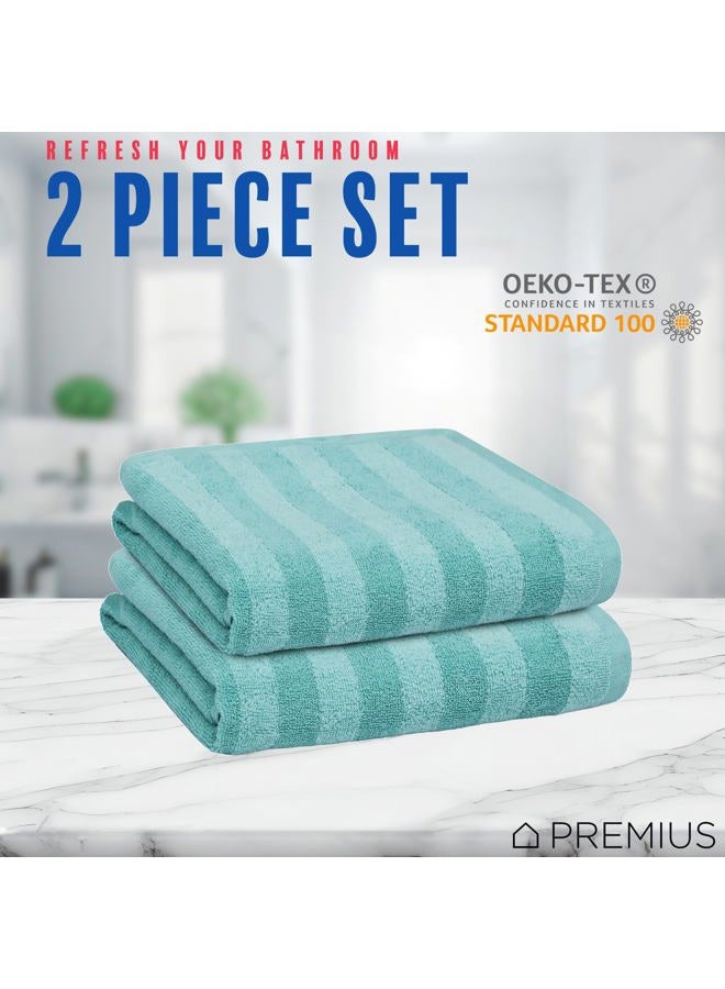 PREMIUS 2 Pack Stripes 100% Cotton Yarn Dyed Hand Towel, Aqua-Cyan, 16x28 Inches - Image 3