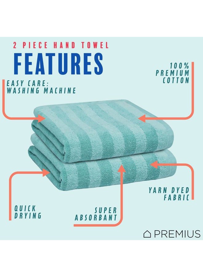 PREMIUS 2 Pack Stripes 100% Cotton Yarn Dyed Hand Towel, Aqua-Cyan, 16x28 Inches - Image 2