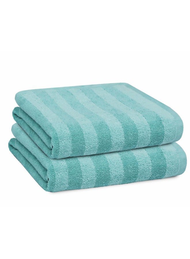 PREMIUS 2 Pack Stripes 100% Cotton Yarn Dyed Hand Towel, Aqua-Cyan, 16x28 Inches - Image 1