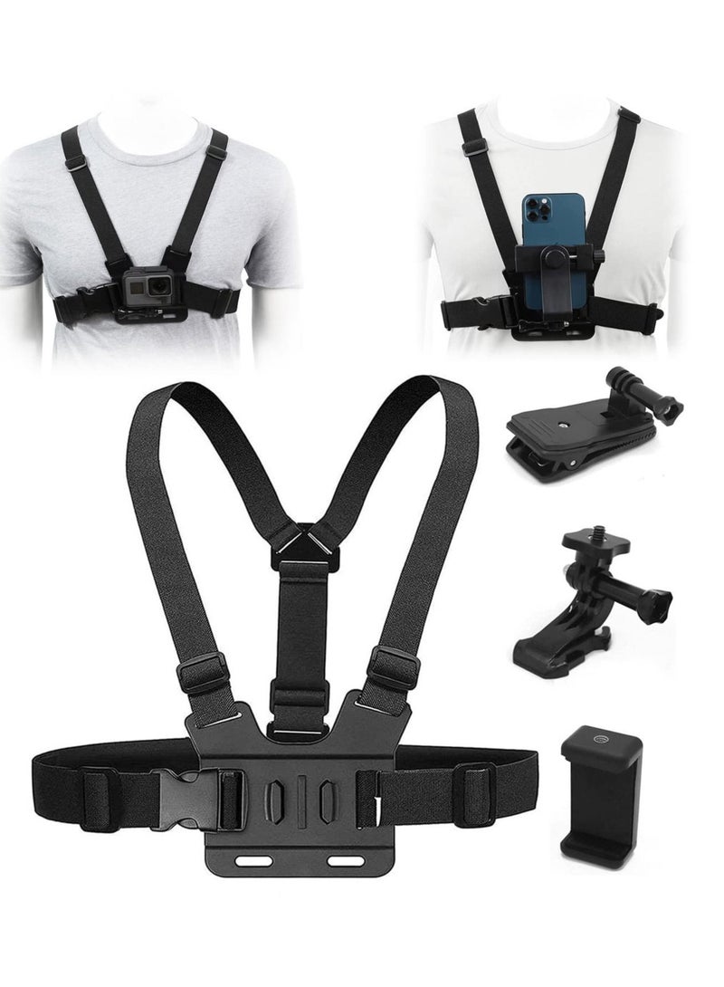 Camera Chest Mount Strap Harness Fit for AKASO DJI Osmo Adjustable Cell Phone with Sports Installation Bracket kit Mobile Bracket Backpack Clip Holder - Image 1