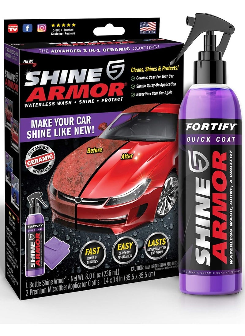 SHINE ARMOR - Shine Armor Ceramic Coating Brazilian Water-Based Palm Spray Wax High-Strength Hydrophobic Waterless Car Wash 236 ml (Microfiber Cloth Included) - Image 1