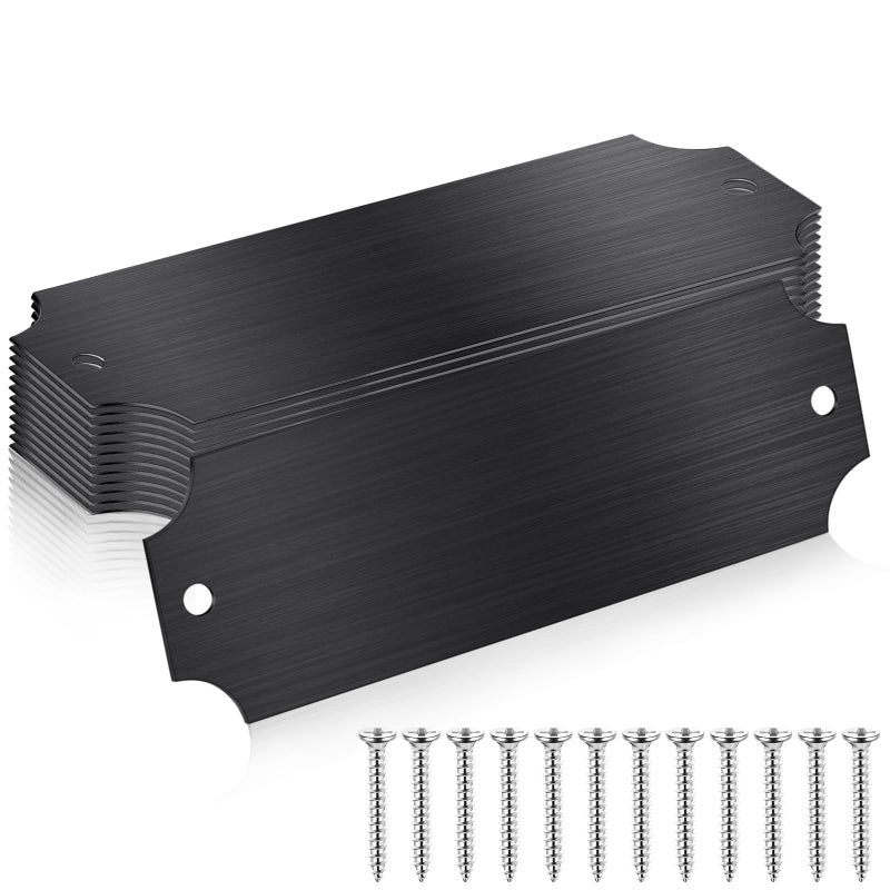 Yaocom 12 Pcs Engraved Name Plates Laser Brushed Solid Metal Plate Personalized Plaque Blank Custom Name Tag Frame Label with Adhesive Backing and Screws for DIY(Black Notched Corner,1'' X 3'') - Image 1