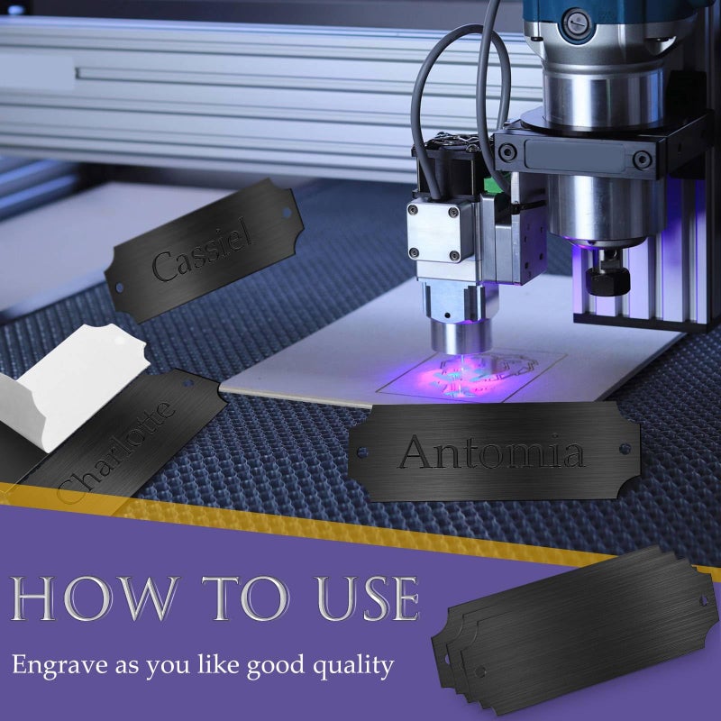 Yaocom 12 Pcs Engraved Name Plates Laser Brushed Solid Metal Plate Personalized Plaque Blank Custom Name Tag Frame Label with Adhesive Backing and Screws for DIY(Black Notched Corner,1'' X 3'') - Image 5