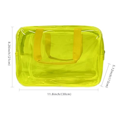TotePrint Yellow PVC Pure Color Transparent Gift Pouch Wash Travel Makeup Cosmetic Bag with Handle for Travel Bathroom Toiletry Organizer Yellow - Image 3