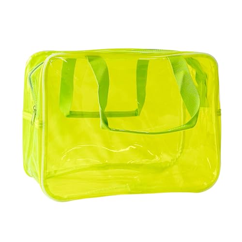 TotePrint Yellow PVC Pure Color Transparent Gift Pouch Wash Travel Makeup Cosmetic Bag with Handle for Travel Bathroom Toiletry Organizer Yellow - Image 1