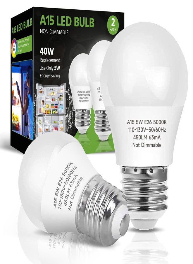 LEDERA LED Refrigerator Light Bulb, 40W Equivalent LED A15 Bulb, 5W Daylight 5000K E26 Mediun Base, Waterproof Appliance Bulb for Fridge Freezer Ceiling Fan, 500lm, Non-Dimmable, Pack of 2 - Image 1