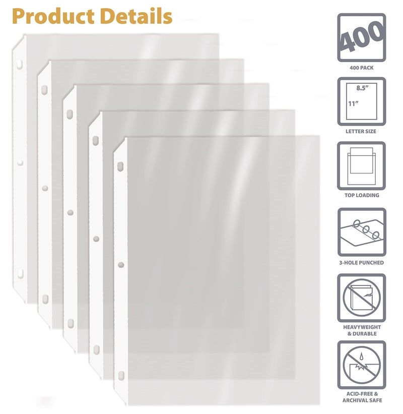 GOLD SEAL 400 Count Clear Heavyweight Poly Sheet Protectors, 8.5" x 11", Extra Sturdy, Secure Topload, 400 Boxed Sheet Protectors - Image 3