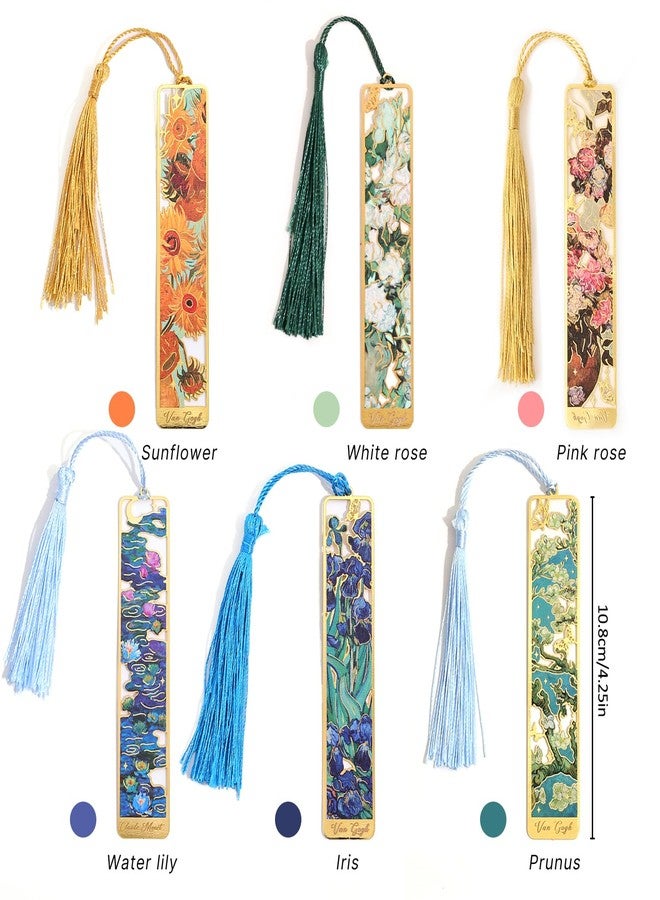 emmoolife 6 Pieces Metal Bookmarks with Tassel, Golden Hollow Bookmark Van Gogh Oil Painting Theme Book Mark Bookmarks for Book Lovers Writers Readers Children Teens Men Women Adults - Image 2