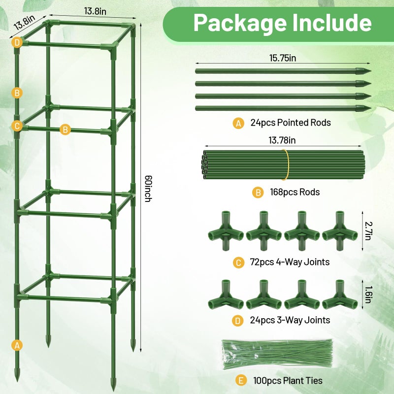 Legigo 6 Pack Square Tomato Cages for Garden- Up to 60 Inch Tomato Plant Support Stakes Cage, Heavy Duty Steel Tomato Trellis Garden Stakes for Raised Garden Bed Climbing Vegetables Cucumbers Flowers - Image 4