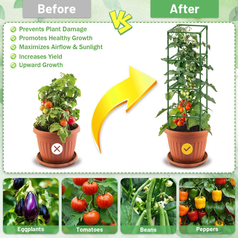 Legigo 6 Pack Square Tomato Cages for Garden- Up to 60 Inch Tomato Plant Support Stakes Cage, Heavy Duty Steel Tomato Trellis Garden Stakes for Raised Garden Bed Climbing Vegetables Cucumbers Flowers - Image 3