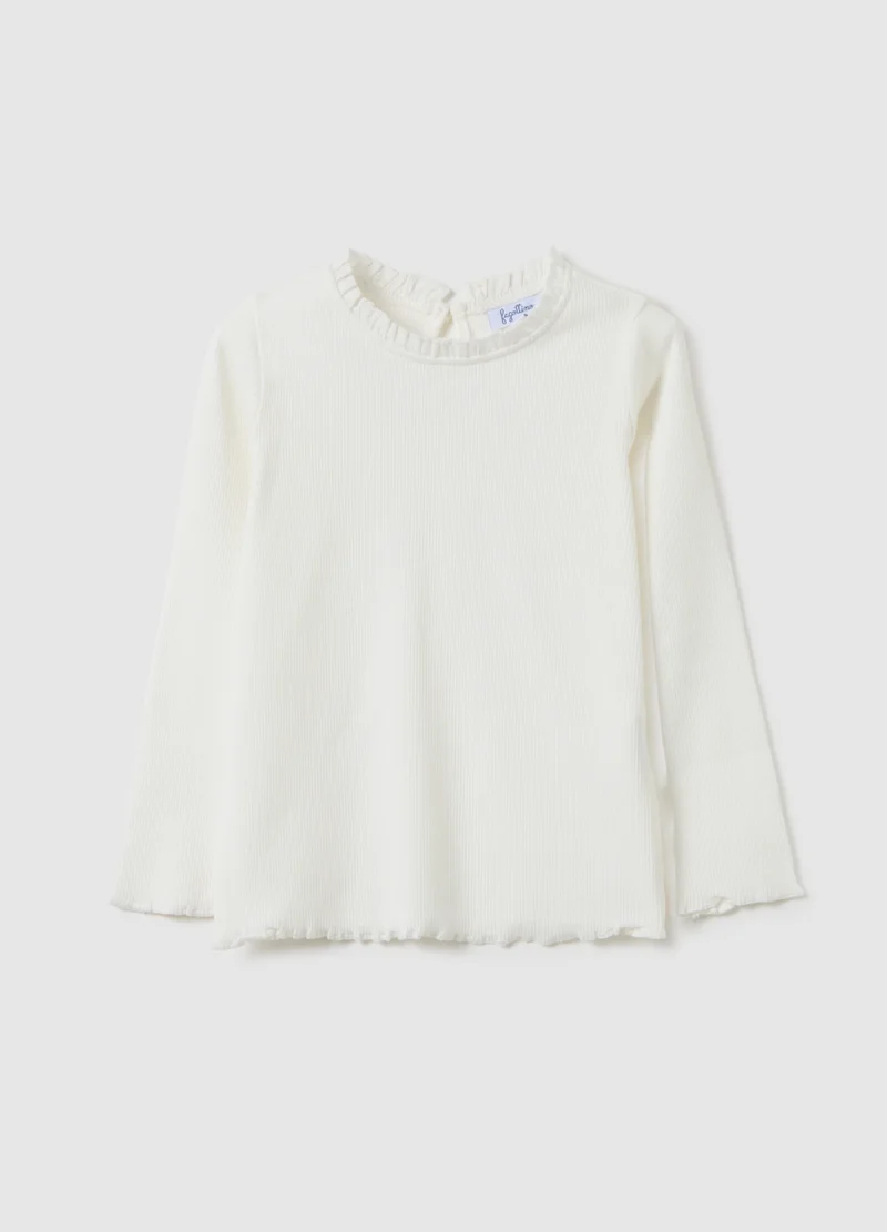 Ovs GIRLS' WHITE STRETCH COTTON T-SHIRT REGULAR FIT