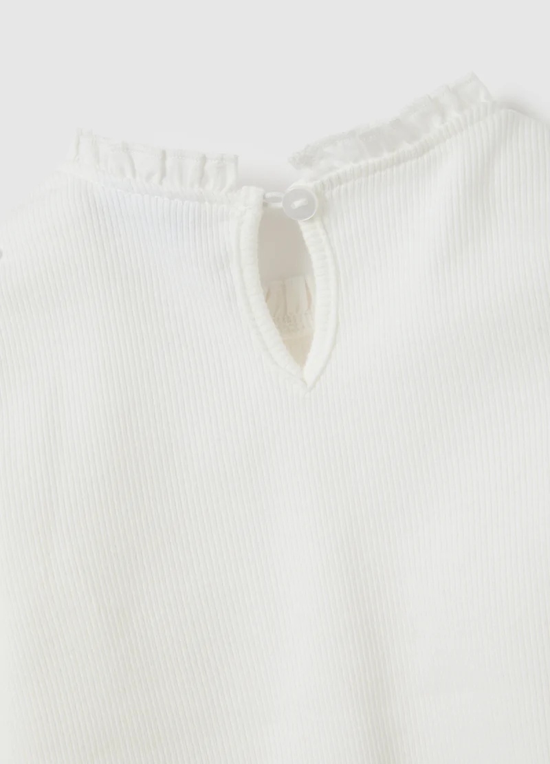 Ovs GIRLS' WHITE STRETCH COTTON T-SHIRT REGULAR FIT