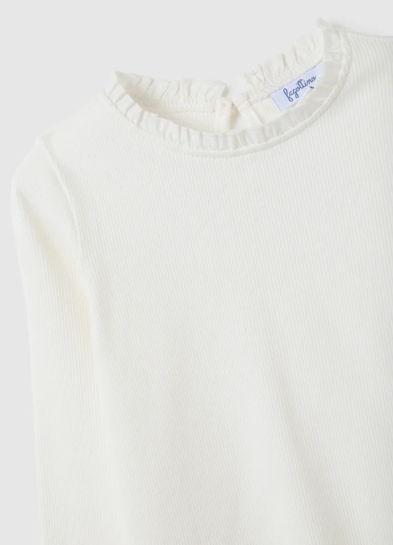 Ovs GIRLS' WHITE STRETCH COTTON T-SHIRT REGULAR FIT