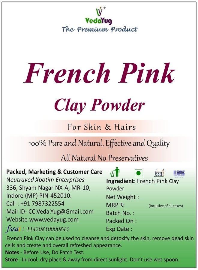 VY VedaYug French Pink Clay powder, 100g| Montmorillonite Pink-| French Rose | Face mask | 100% natural powder - 100g - Image 4
