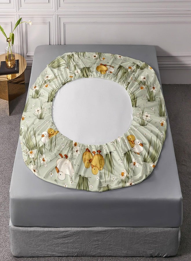 AILONEN Kawaii Duck Fitted Sheet Set Full Size, Grass Green Bedding Set for Kids Girls Boys Teens,Yellow and White Ducks Soft Fitted Sheet with 2 Pillowcases,3 Pieces - Image 5