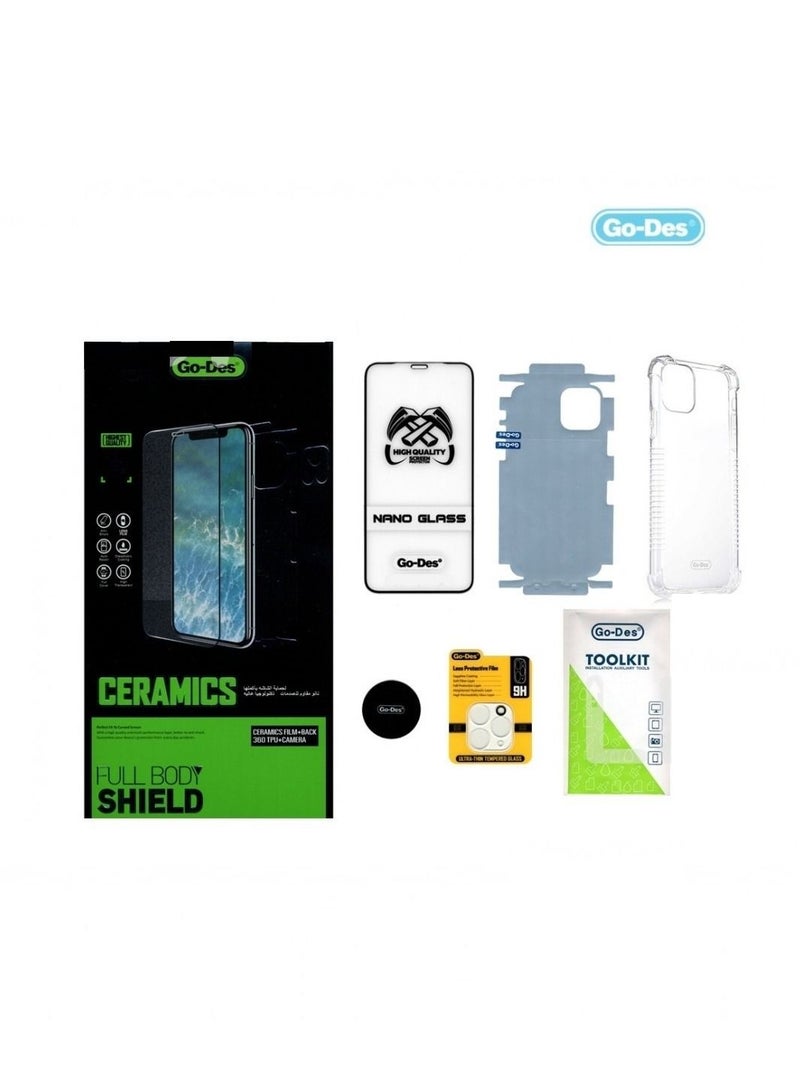جو-ديز 4 في 1 بكج حماية من السراميك 360 درجة مع حامي كاميرا لهاتف ايفون 12 برو - Image 1