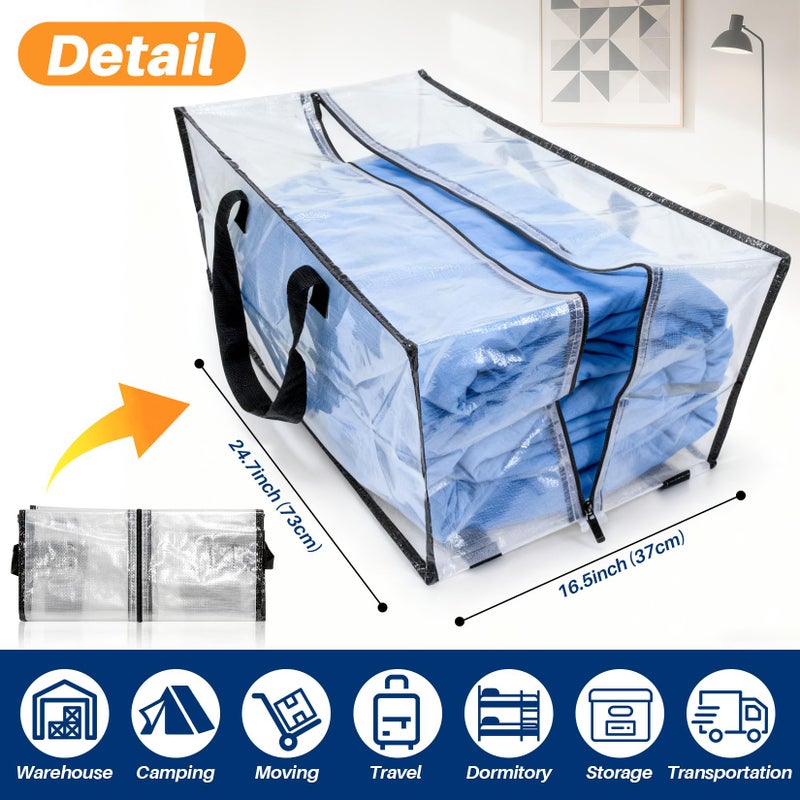 RAINFLOW Extra Large Moving Bags - Heavy Duty Clear Tote Bag for Storage and Organization with Smooth Zipper and Strong Handle Home Moving Supplies College Dorm Essentials for Girls and Guys 1PCS - Image 2