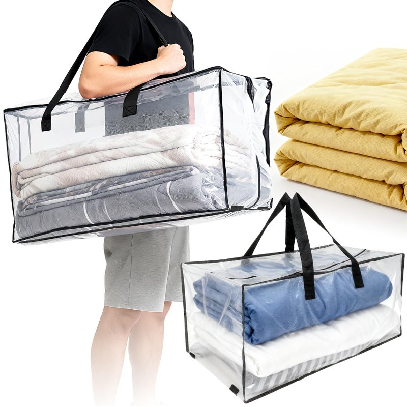 RAINFLOW Extra Large Moving Bags - Heavy Duty Clear Tote Bag for Storage and Organization with Smooth Zipper and Strong Handle Home Moving Supplies College Dorm Essentials for Girls and Guys 1PCS - Image 1