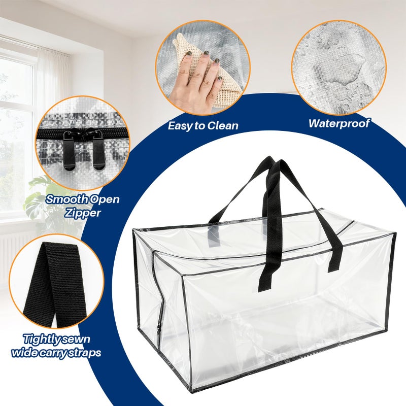 RAINFLOW Extra Large Moving Bags - Heavy Duty Clear Tote Bag for Storage and Organization with Smooth Zipper and Strong Handle Home Moving Supplies College Dorm Essentials for Girls and Guys 1PCS - Image 3