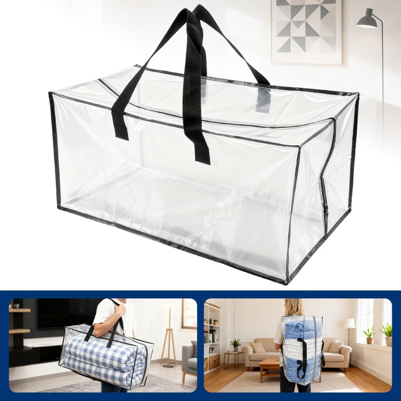RAINFLOW Extra Large Moving Bags - Heavy Duty Clear Tote Bag for Storage and Organization with Smooth Zipper and Strong Handle Home Moving Supplies College Dorm Essentials for Girls and Guys 1PCS - Image 4