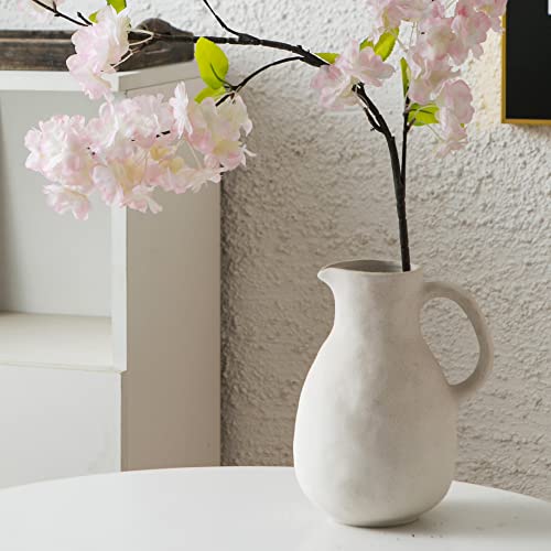 Kimdio Ceramic Vase with Handle, Modern Farmhouse Pitcher Vases for Home Decor, Rustic Pottery Vase, Decorative Clay Flower Vase, Centerpieces for Living Room - Image 5