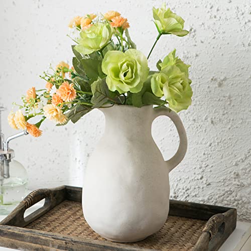 Kimdio Ceramic Vase with Handle, Modern Farmhouse Pitcher Vases for Home Decor, Rustic Pottery Vase, Decorative Clay Flower Vase, Centerpieces for Living Room - Image 2