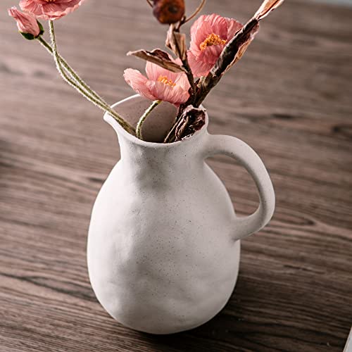 Kimdio Ceramic Vase with Handle, Modern Farmhouse Pitcher Vases for Home Decor, Rustic Pottery Vase, Decorative Clay Flower Vase, Centerpieces for Living Room - Image 3