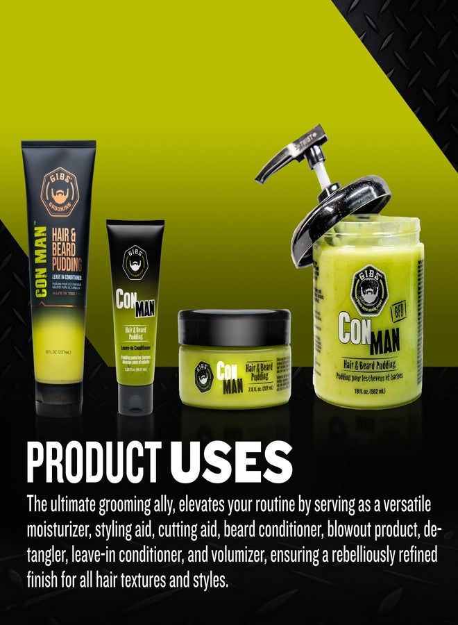 GIBS Con Man Hair & Beard Pudding - Leave In Conditioner - Curl Definer - Moisturizer - 3.25 oz Travel Size - Image 3