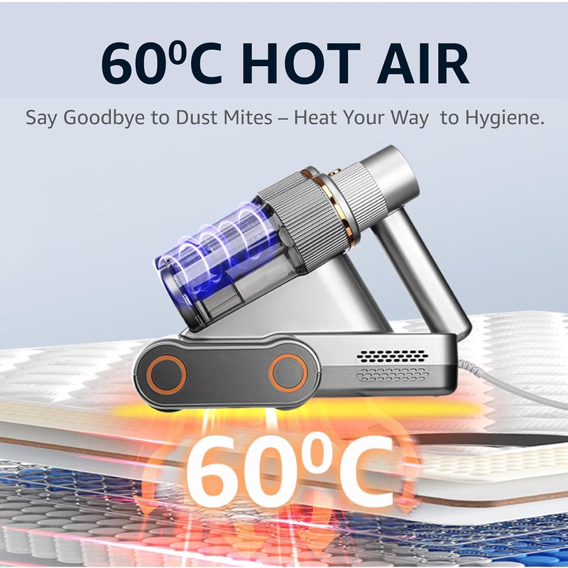 VANTRO Dust Mite Remover Mattress Vacuum Cleaner 700W UVC Light 16KPa Suction 60C Hot Air Ultrasonic Handheld Corded Bed Vacuum for Dust Allergen Removal - Image 2