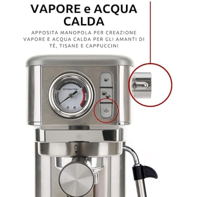 Ariete Pump Espresso Coffee Machine 1300W 15 Bar Auto ShutOff Anti Drip System Maxi Cappuccino Maker Ground Coffee And Ese Pods Compatible For Home And Office  Silver Art1381 - Image 3