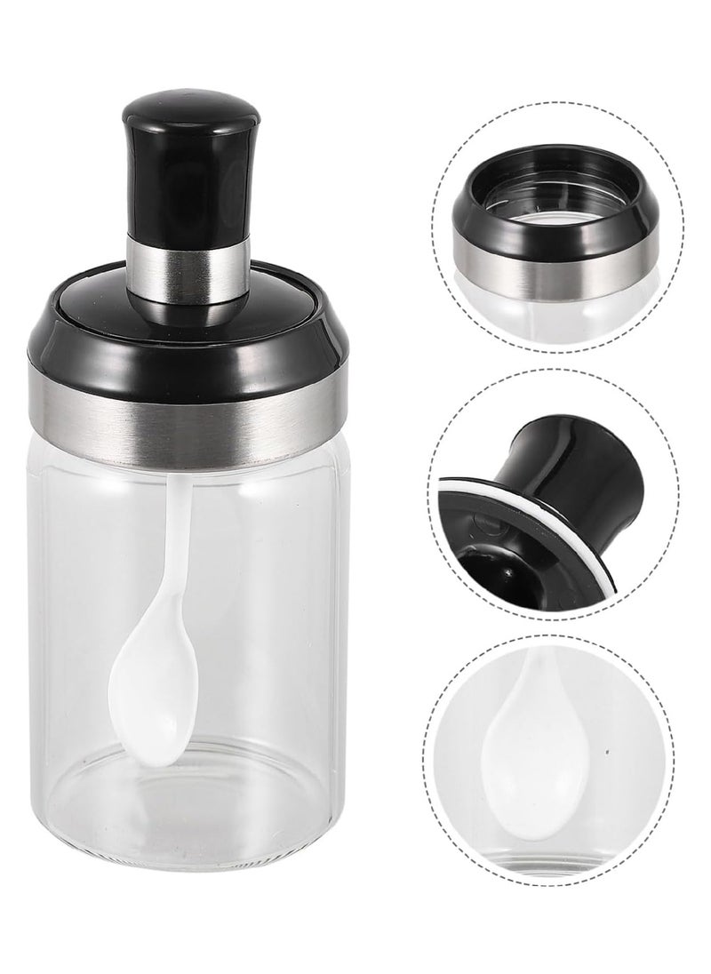 LIMITLESS 3Pcs Glass Spice Jars with Spoon Covers, Airtight Lids Seasoning Kitchen Soy Sauce Concise Seasoning Pot Storage Jar Glass Household Spice Jar, Transparent with Black Cap  - Image 2