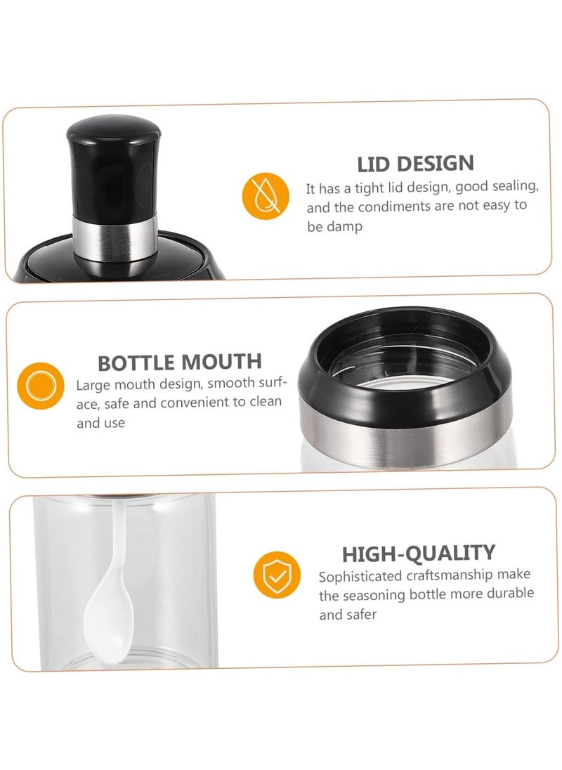 LIMITLESS 3Pcs Glass Spice Jars with Spoon Covers, Airtight Lids Seasoning Kitchen Soy Sauce Concise Seasoning Pot Storage Jar Glass Household Spice Jar, Transparent with Black Cap  - Image 3