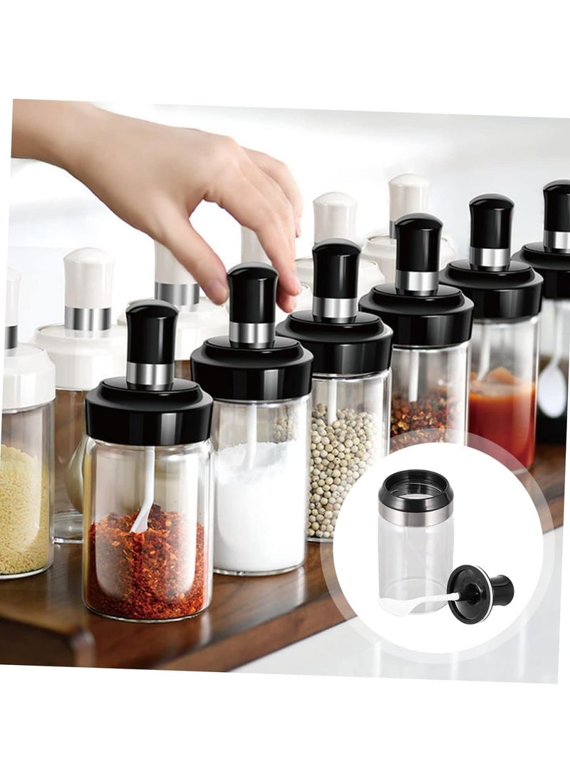 LIMITLESS 3Pcs Glass Spice Jars with Spoon Covers, Airtight Lids Seasoning Kitchen Soy Sauce Concise Seasoning Pot Storage Jar Glass Household Spice Jar, Transparent with Black Cap  - Image 5