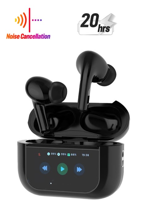 Earbuds Pro 2 With Touch Display with Environmental Noise Cancellation and ANC / Deep Bass / Touch Control / 20 Hours Working Time /1.47-inch Screen size - Black