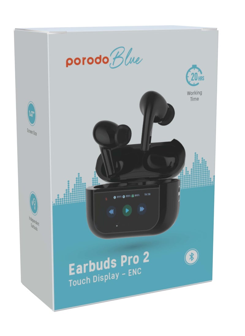 Earbuds Pro 2 With Touch Display with Environmental Noise Cancellation and ANC / Deep Bass / Touch Control / 20 Hours Working Time /1.47-inch Screen size - Black