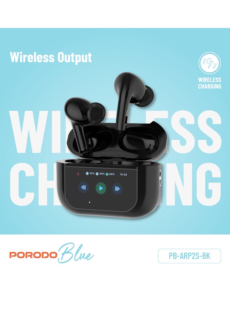 Earbuds Pro 2 With Touch Display with Environmental Noise Cancellation and ANC / Deep Bass / Touch Control / 20 Hours Working Time /1.47-inch Screen size - Black