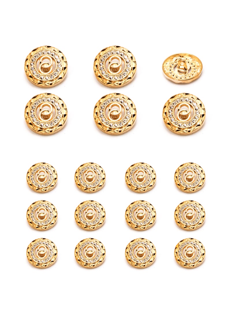 18PCS and 2 Sizes Clothes Buttons - Fashion Round Shaped Design with Crystal Metal Button Set for Women Dresses Uniform (Gold)  - Image 1