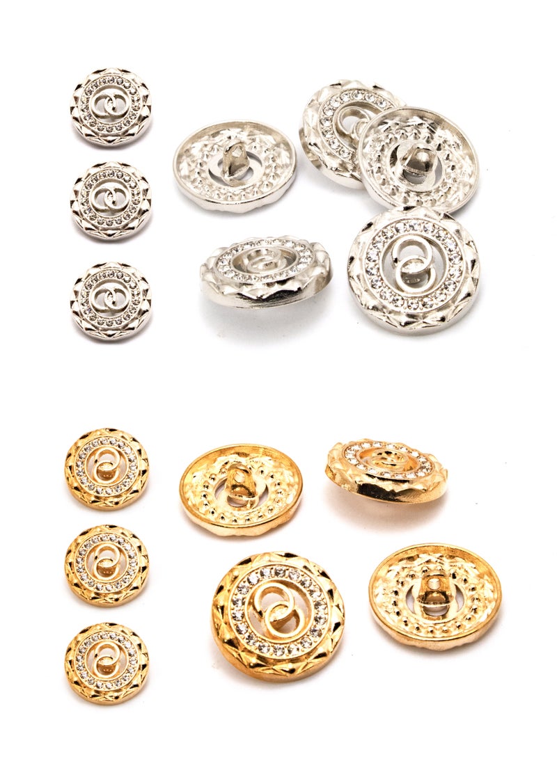 18PCS and 2 Sizes Clothes Buttons - Fashion Round Shaped Design with Crystal Metal Button Set for Women Dresses Uniform (Gold)  - Image 3