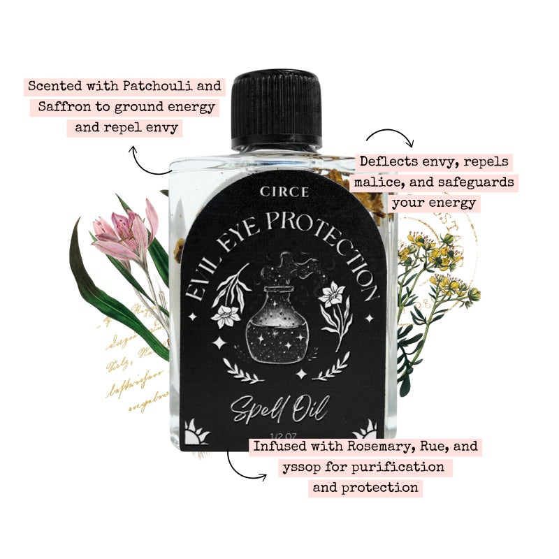 CIRCE Evil Eye Protection Spell Oil - Energy Protection & Defensive Layer - Add to Bath, Use in Rituals, Wear as Fragrance to Align w/Desires- Coconut Oil, Rosemary, Rue, and Hyssop. - 1/2oz - Image 2