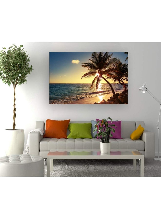 Muolunna S04969 Wall Art Decor Large Canvas Print Picture Sunset Ocean Beach Waves 1 Panel Coconut Tree Scenery Painting Artwork for Office Home Decoration Stretched and Framed Ready to Hang XLarge - Image 5