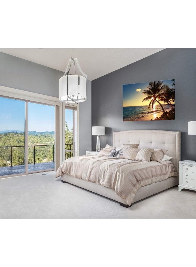 Muolunna S04969 Wall Art Decor Large Canvas Print Picture Sunset Ocean Beach Waves 1 Panel Coconut Tree Scenery Painting Artwork for Office Home Decoration Stretched and Framed Ready to Hang XLarge - Image 2