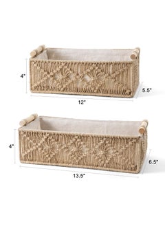 TRASSLE Macrame Storage Baskets Boho Decor Box Handmade Woven Decorative Countertop Toilet Tank Shelf Cabinet Organizer for Bedroom Livingroom Home, 2 pack (Brown)  - Image 5