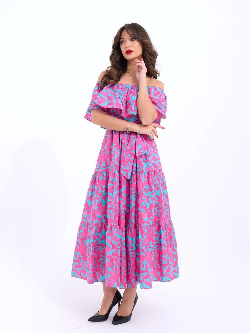Jane's JANES Patterned Frilly Off-Shoulder Midi Dress - Image 4