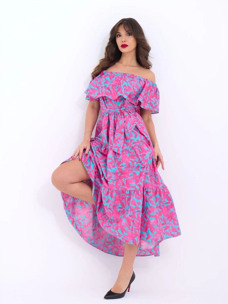 Jane's JANES Patterned Frilly Off-Shoulder Midi Dress - Image 3