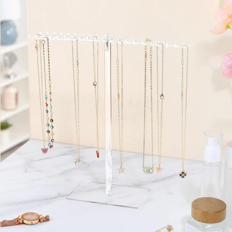 ARS Clear Acrylic Necklace Holder, Clear Hanging Jewellery Organiser Stand Holder, Hanging Acrylic Jewelry Organiser Stand with 42 Hooks for Necklaces Bracelets Rings Earrings - Image 5
