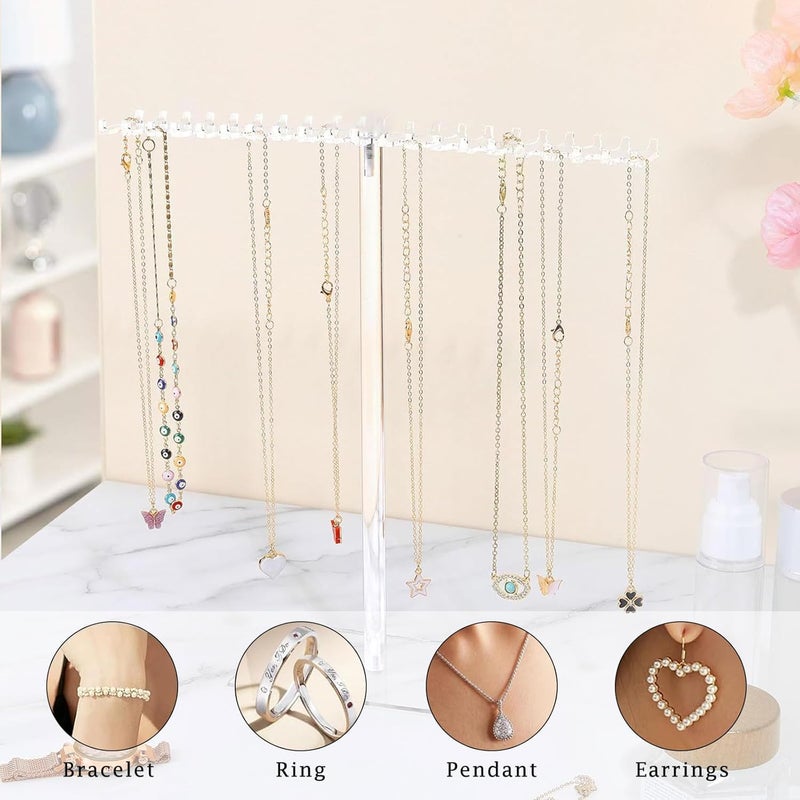 ARS Clear Acrylic Necklace Holder, Clear Hanging Jewellery Organiser Stand Holder, Hanging Acrylic Jewelry Organiser Stand with 42 Hooks for Necklaces Bracelets Rings Earrings - Image 4