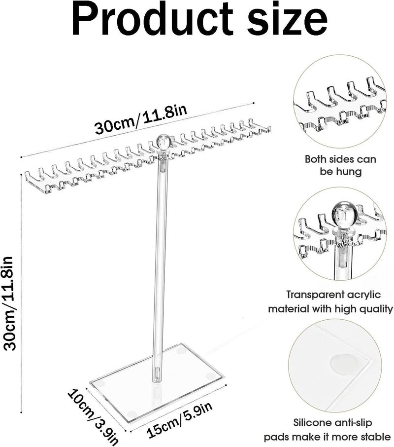 ARS Clear Acrylic Necklace Holder, Clear Hanging Jewellery Organiser Stand Holder, Hanging Acrylic Jewelry Organiser Stand with 42 Hooks for Necklaces Bracelets Rings Earrings - Image 3